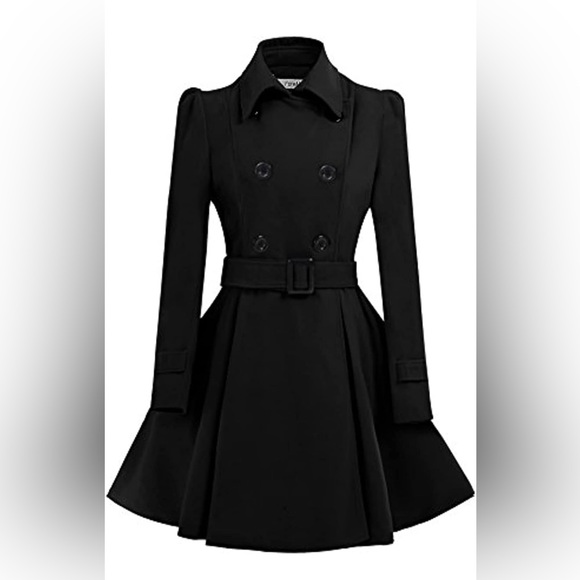 Fore Mode Jackets & Blazers - ForeMode Women Swing Double Breasted Wool Pea Coat with Belt Buckle Size: L
